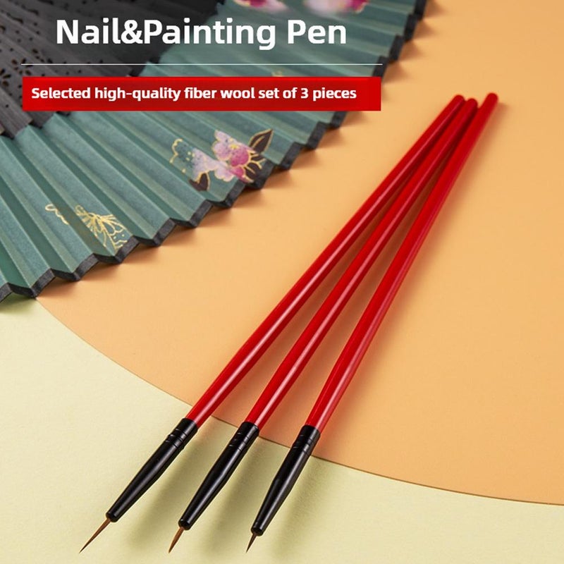 3Pcs Nail Art Liner Painting Brush, Thin Stripe Line Drawing Pen, Nail Liner Striping Brush, Nail Brush for Drawing Nail Art Design, DIY Brush Manicure Tool, Red - Image 5